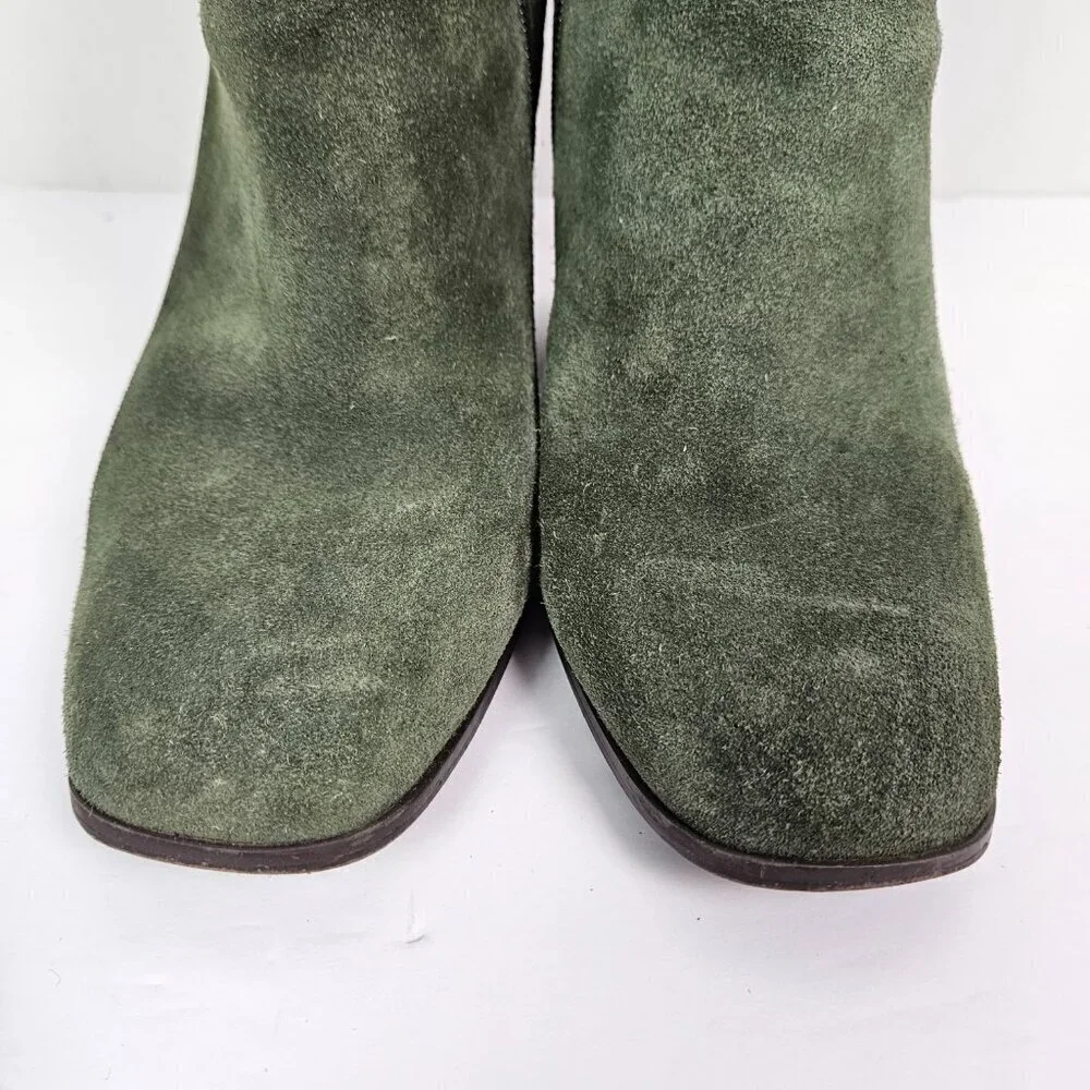 Nordstrom Rack Harper Lea Olive Green Suede Stacked Heel Square Toe Ankle Boot